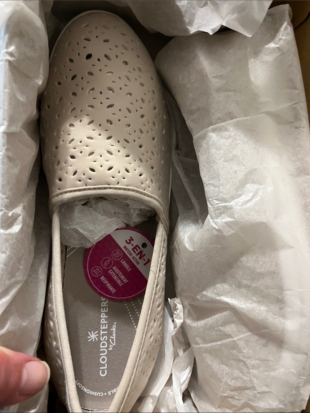 Breeze Lily Clarks Cloudsteppers Women's Light Beige Perforated Slip-On Loafer